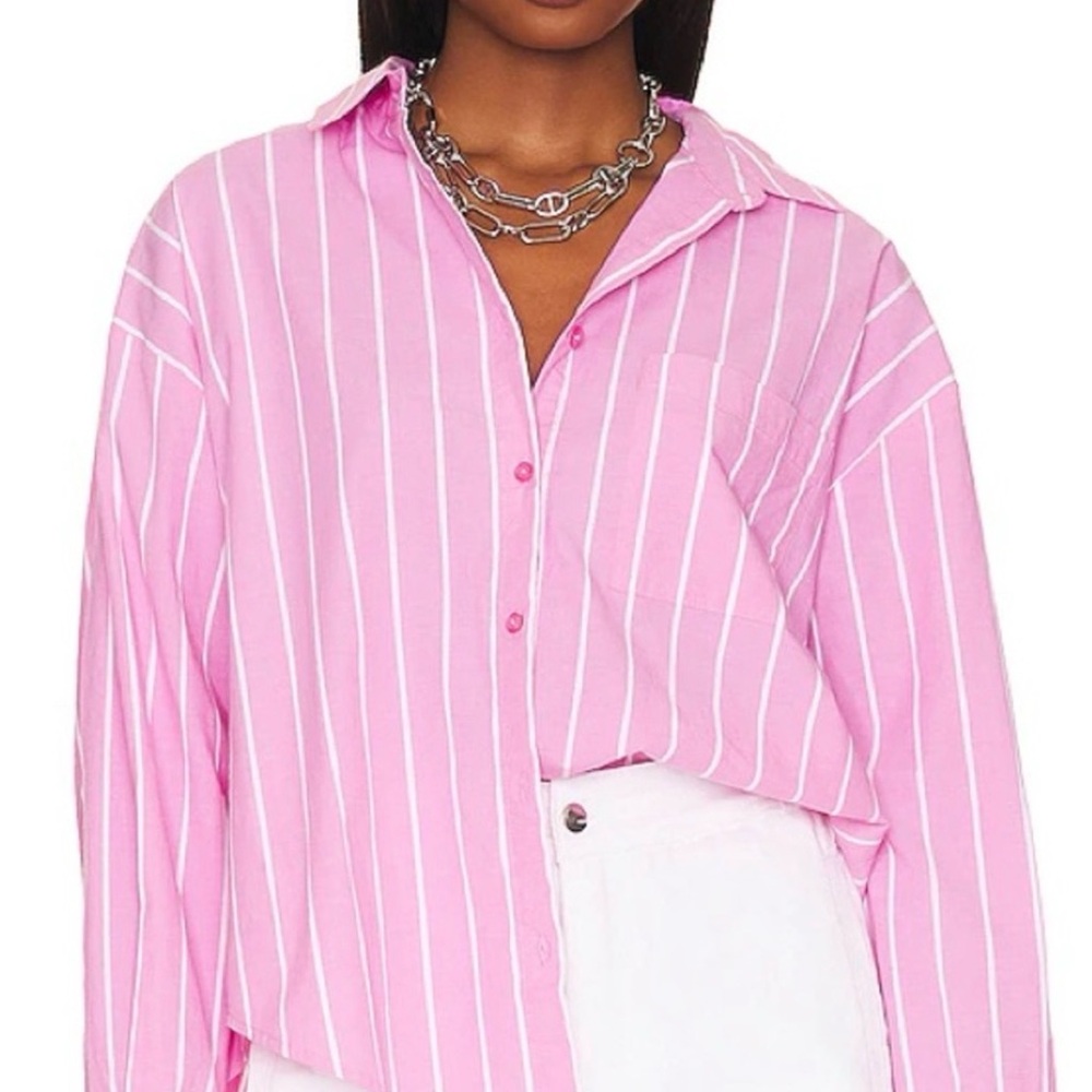 Pink Striped Relaxed Button-Up Shirt